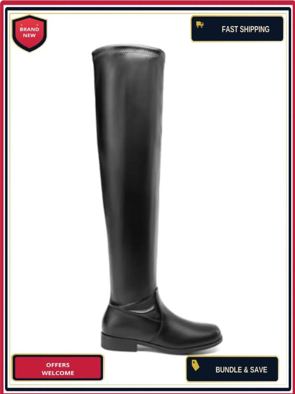 Women's Over the Knee Boots Faux Leather Block Heel Side Zipper